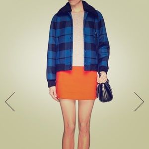 SANDRO SHEARLING COLLAR PLAID BOMBER JACKET